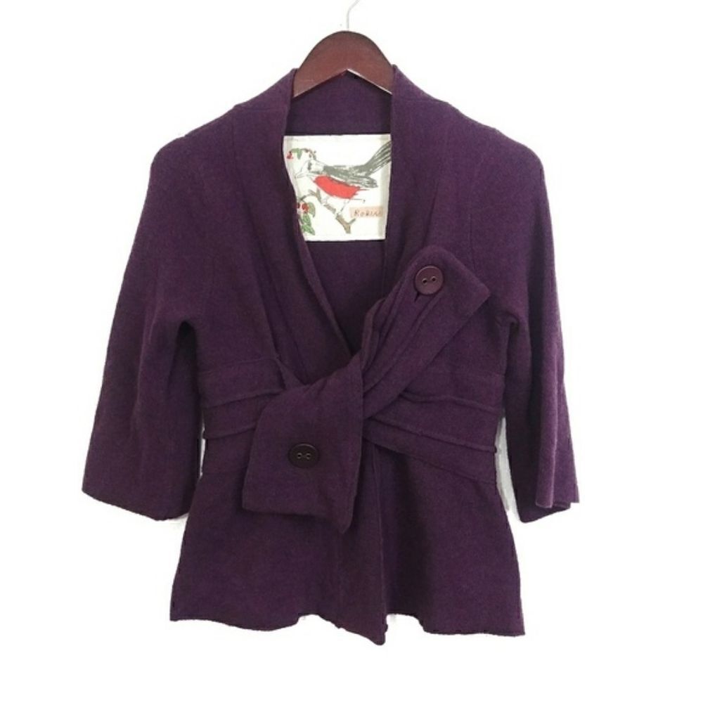Anthropologie Sweater by Robin Faux Wrap Purple XS Button Womens